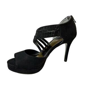 Touch of Nina Platform Stiletto Heels Strappy Black Suede Open Toe Sandal Sz 6.5